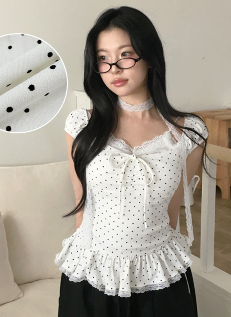 【美品】MUVEIL スカラップレースTシャツ ドローストリング ペプラム ストラップシャーリングフリルペプラムラグランショートワイドネック